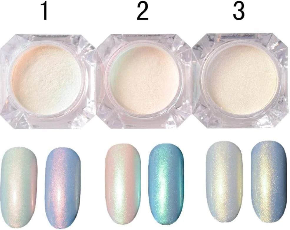 پودر آینه ای طراحی ناخن 1 شیشه پودر مرواریدی پودر اکلیل ناخن صدفی پودر ناخن تغییر رنگ دهنده ژل هولوگرافیک رنگدانه متالیک مانیکور (رنگ تصادفی)