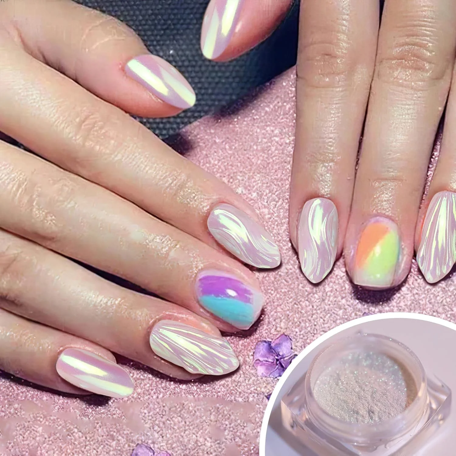 پودر کروم ناخن پری دریایی GJNL - پودرهای ناخن شفق قطبی، رنگدانه صدفی میکا برای طراحی ناخن، رنگدانه پودر کروم رنگین کمانی برای پودر اکلیل ناخن