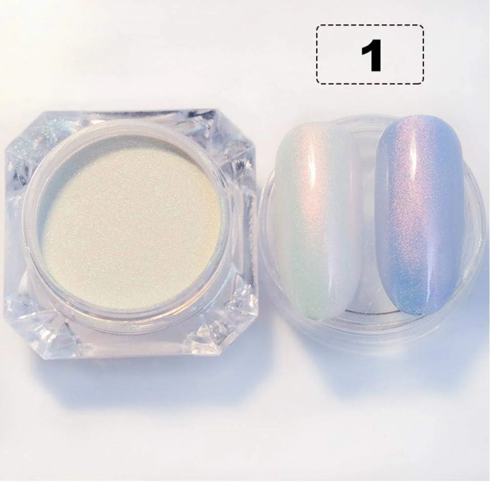 پودر آینه ای طراحی ناخن 1 شیشه پودر مرواریدی پودر اکلیل ناخن صدفی پودر ناخن تغییر رنگ دهنده ژل هولوگرافیک رنگدانه متالیک مانیکور (رنگ تصادفی)