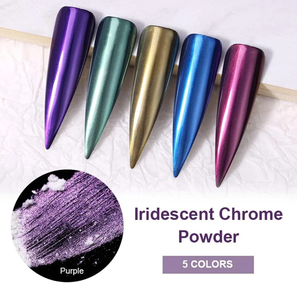پودر ناخن کروم مرواریدی سفید Furimuk، اکلیل هنری ناخن هولوگرافیک شفاف یخی، پودر کروم آفتاب‌پرست هولوگرافیک رنگین کمانی نئون، رنگدانه صدفی براق با درخشش بالا، گرد و غبار شفق قطبی