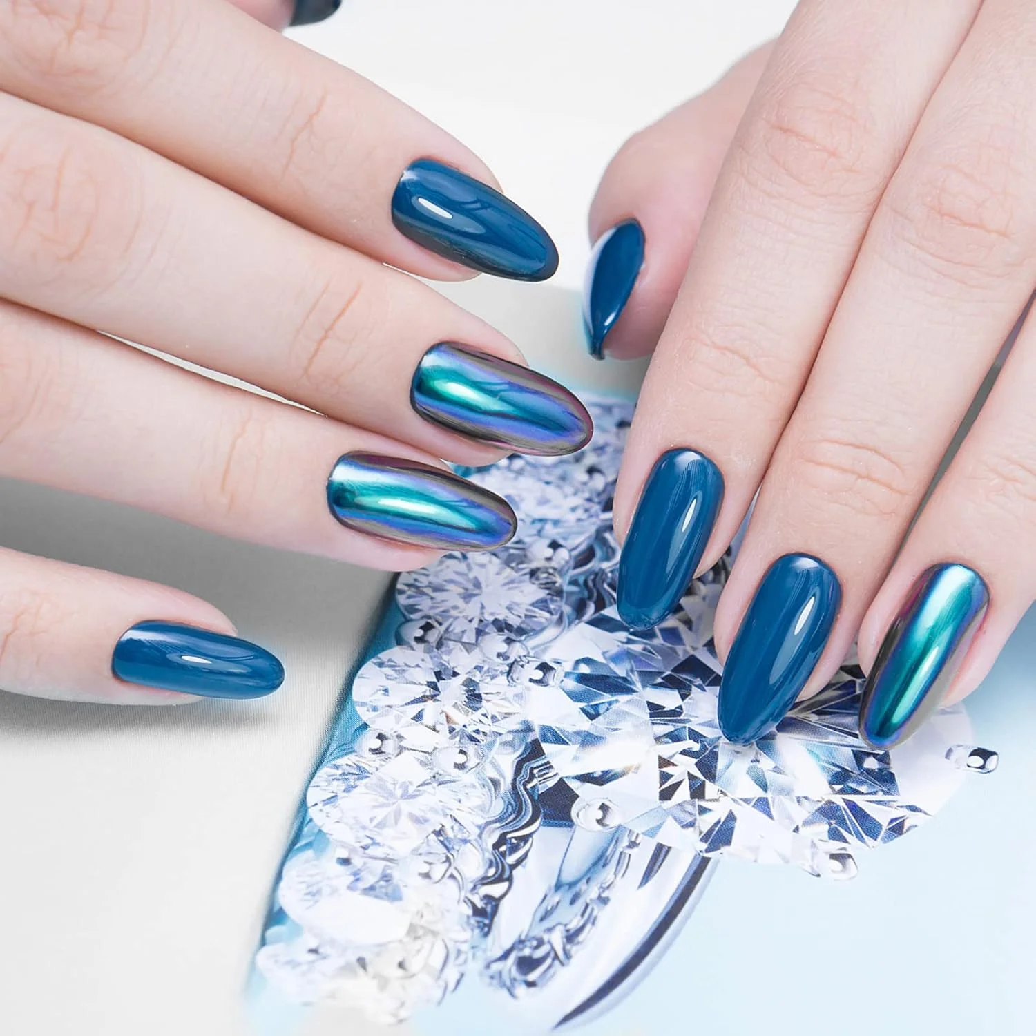 پودر ناخن اثر آینه‌ای عمومی، پودر کروم متالیک، پودر براق اکلیلی ناخن، پودر رنگی هنر ناخن با چوب سایه چشم، مناسب برای تزئین ناخن DIY