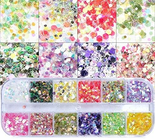 اکلیل ناخن، 12 رنگ/ست پودر پری دریایی پولک های گرد و غبار اکلیل طراحی ناخن برای دکوراسیون DIY هنر ناخن ژل UV