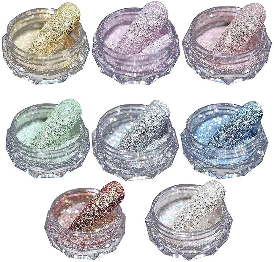 پودر ناخن کروم Gefemini با ۸ رنگ مختلف، پودر آینه ای برای طراحی ناخن و اکلیل های هنری