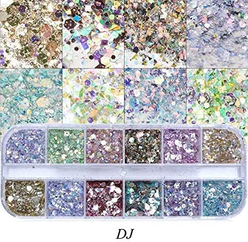 اکلیل ناخن، 12 رنگ/ست پودر پری دریایی پولک اکلیل ناخن برای طراحی ناخن با ژل UV و تزئین DIY
