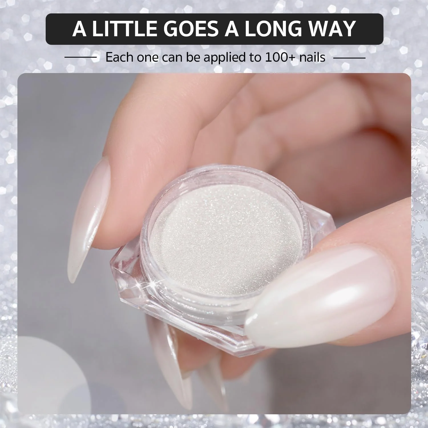 پودر کروم ناخن GAOY، رنگدانه براق و درخشان صدفی با جلوه آینه ای، تزئینات طراحی ناخن پری دریایی آرورا، سفید مرواریدی