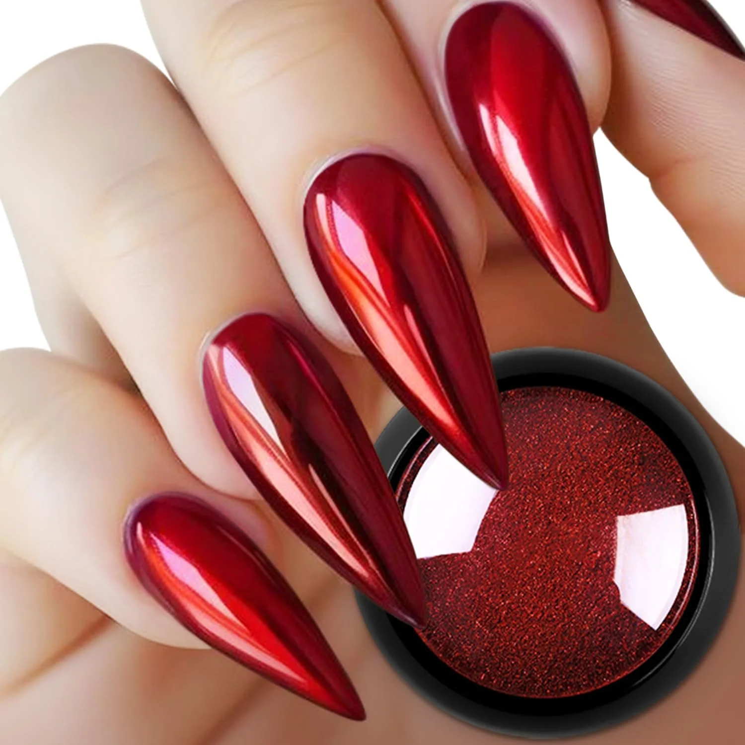 پودر کروم قرمز ناخن فوکوستار برای طراحی هنری ناخن، جلوه آینه ای متالیک جادویی هولوگرافیک، تزئینات پودر اکلیلی مانیکور به همراه ابزار