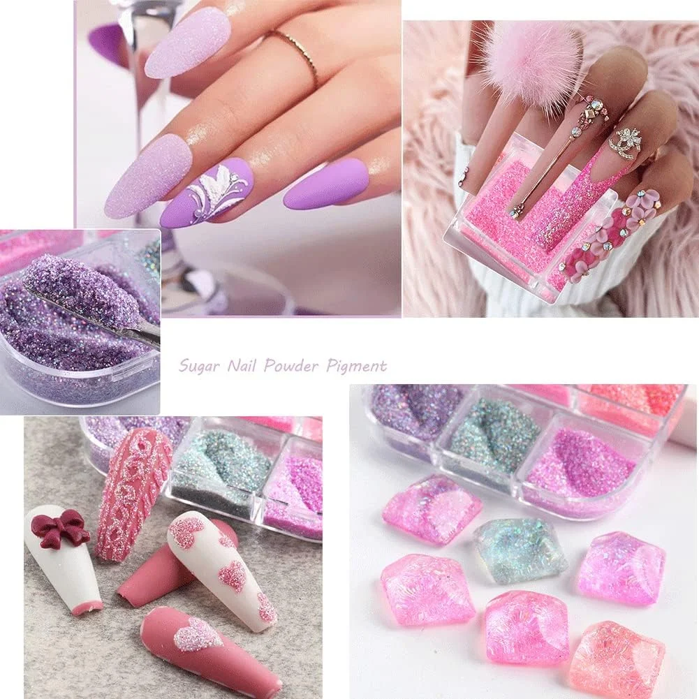 پودر طراحی ناخن شکر فوریموک، پیگمنت ناخن، اکلیل پولک برای لوازم طراحی ناخن، افکت شن شکری برای لوازم جانبی تزئین مانیکور DIY، 6 گرید