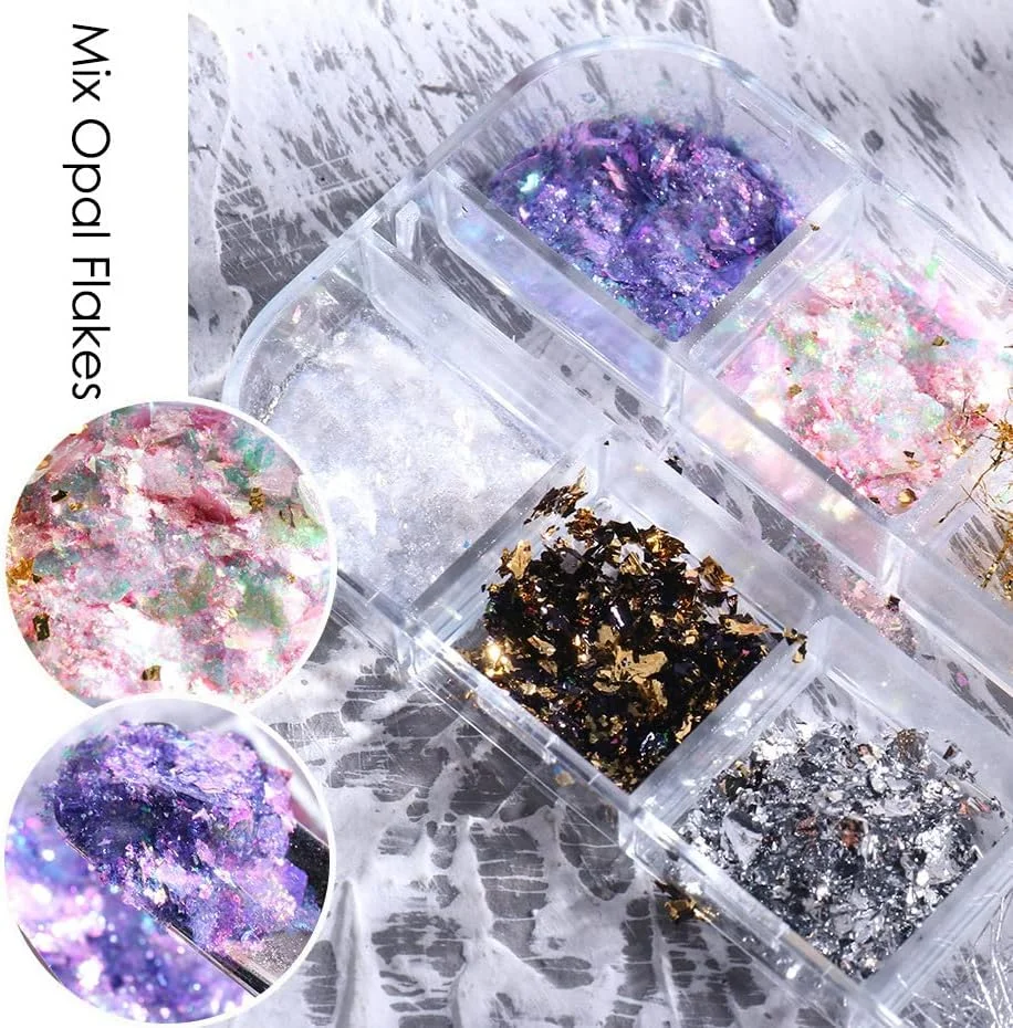 پودر اکلیل پولکی ناخن Furimuk، فویل آلومینیومی براق هولوگرافیک، برچسب پولک های رنگین کمانی برای لوازم طراحی ناخن DIY