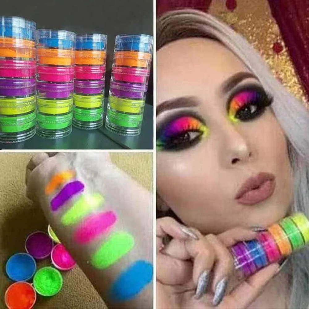 پک 1 عددی پودر فلورسنت طراحی ناخن 6/12 رنگ، پودر اکلیلی طراحی ناخن، پودر رنگارنگ طراحی ناخن، زیبا برای دکوراسیون ناخن، فرآوری شده جذاب