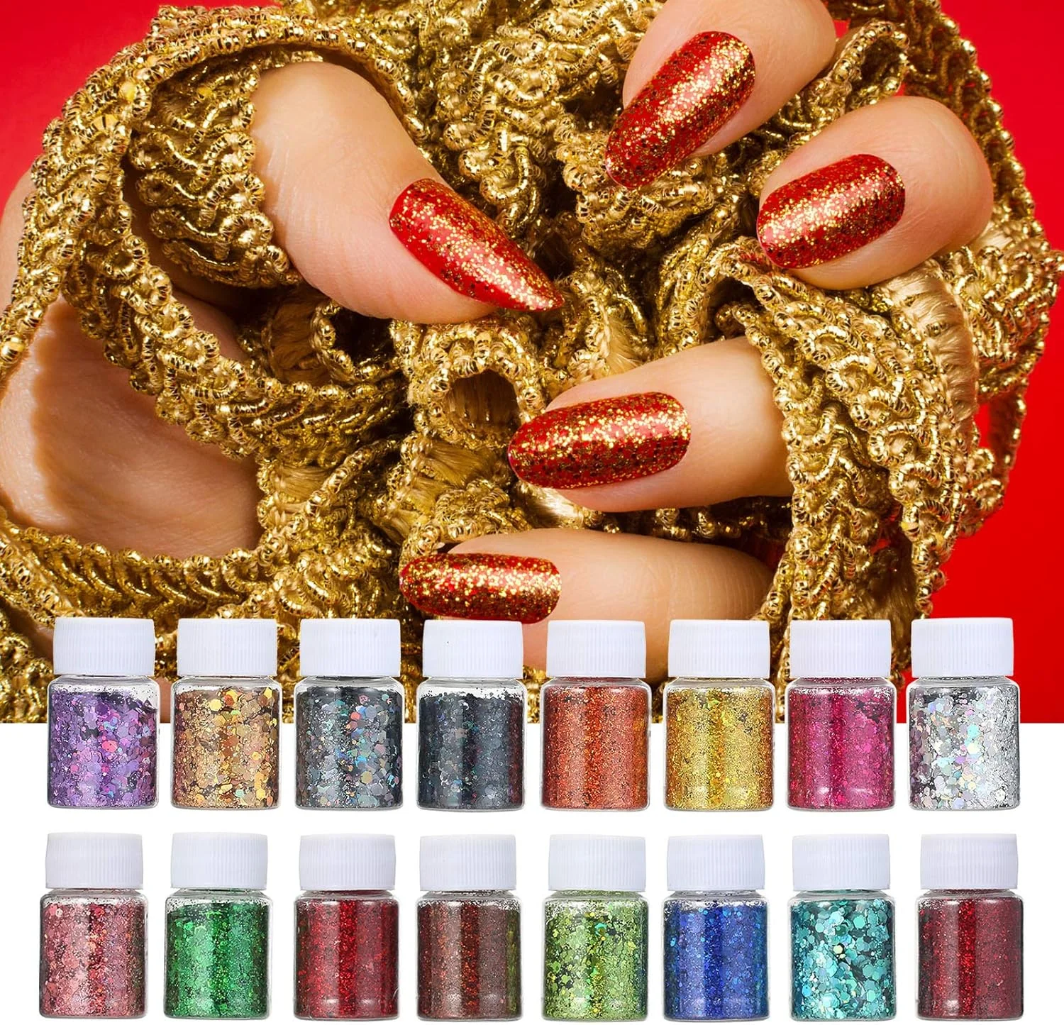 اکلیل ناخن Fawoonu، 16 عدد پولک اکلیلی هولوگرافیک ناخن طلایی نقره ای پودر ناخن DIY برای ابزار ناخن های اکریلیک تزئینات مانیکور هنر ناخن