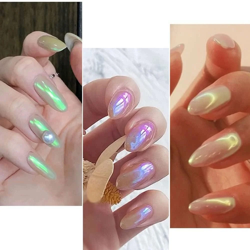 پودر کروم آینه ای لیزری شش رنگ FDTY برای ناخن، اکلیل ناخن، پیگمنت رنگین کمانی آفتاب پرست برای طراحی ناخن