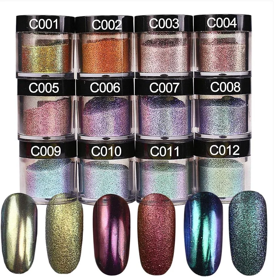 پودر دیپ ناخن اکلیلی Fawoonu، پودر آینه ای طراحی ناخن، پودر دیپ ناخن اکلیلی، پودر دیپینگ براق برای تزئین ناخن