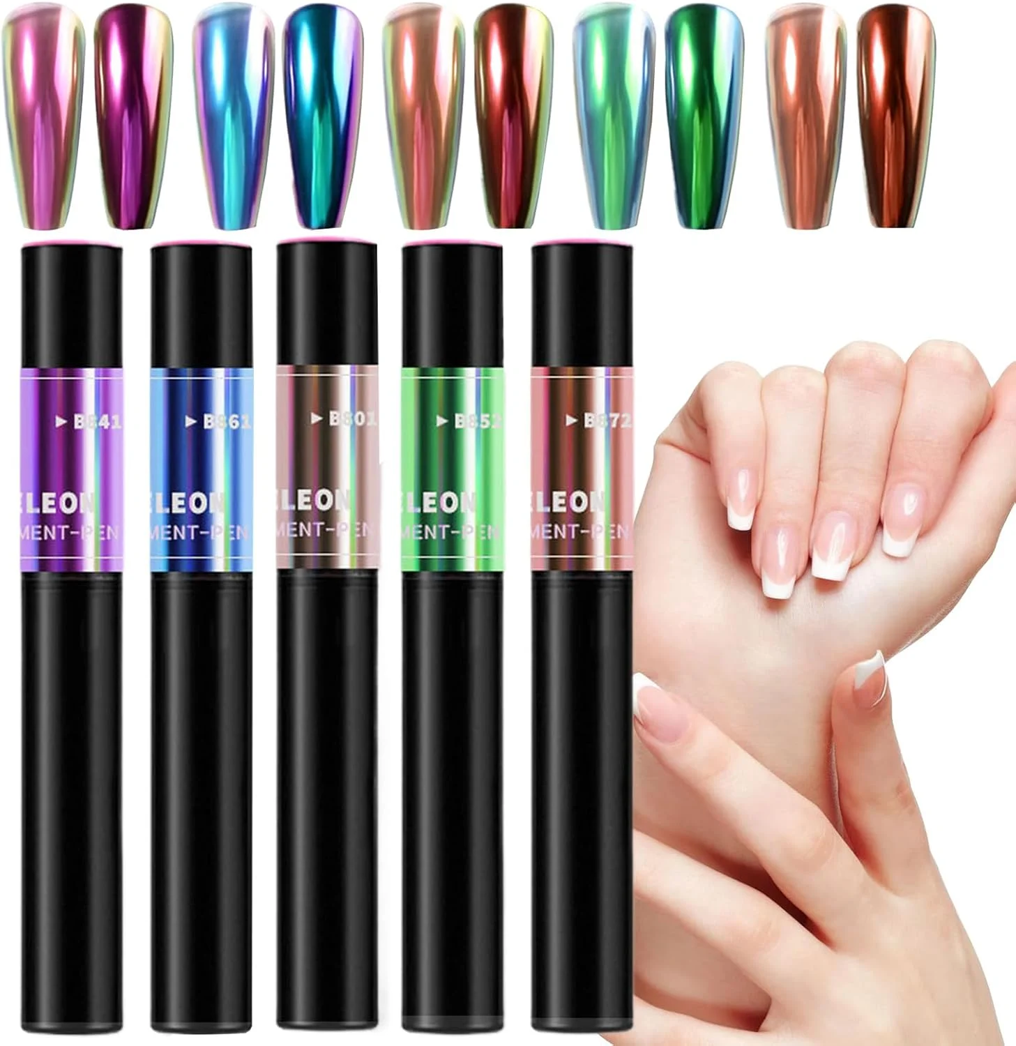 پودر کروم آینه ای ناخن | پودر براق برای ناخن های ژلی، مجموعه 5 تایی تزئینات اکلیلی ناخن مصنوعی برای سالن خانگی، لوازم هنری مانیکور