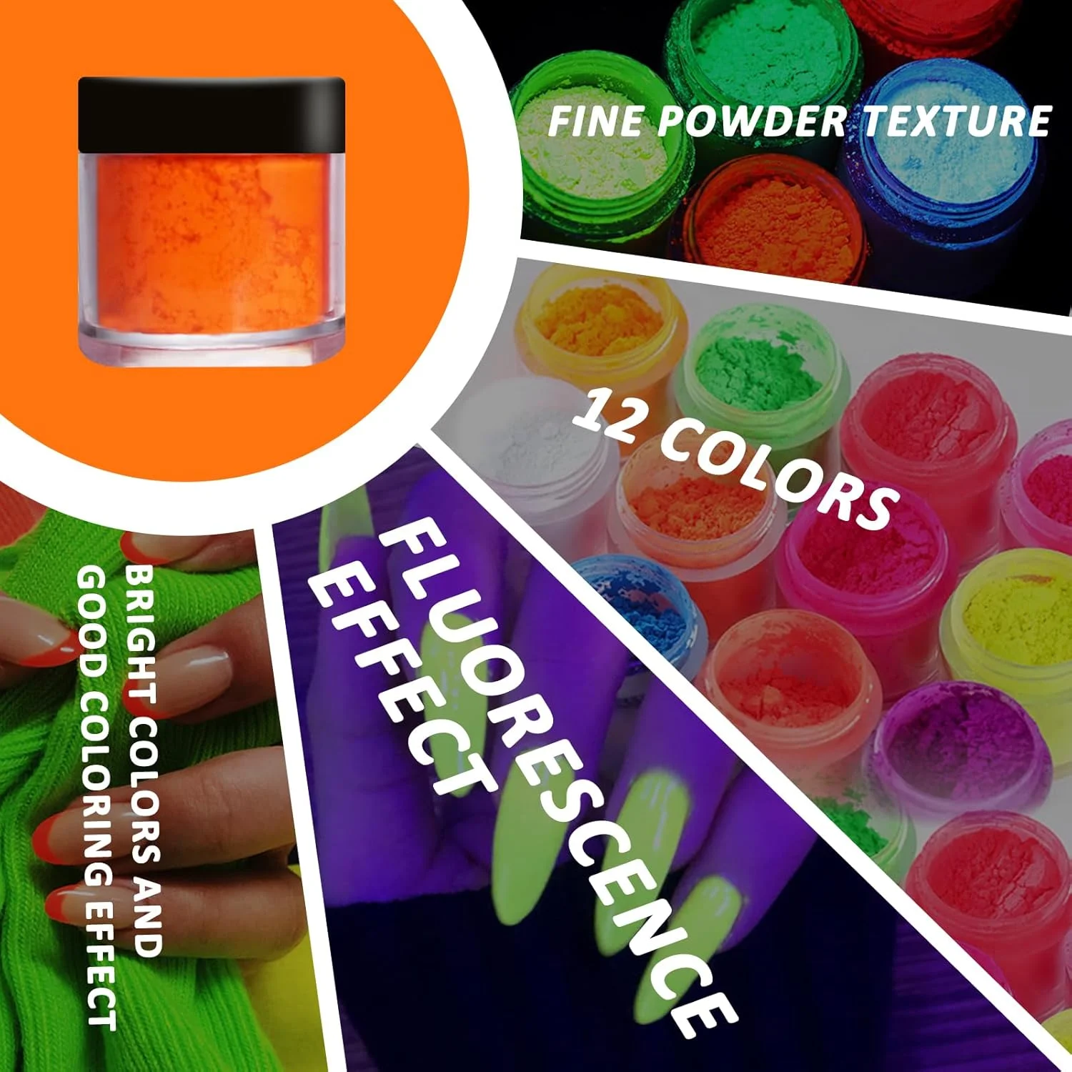 پودر ناخن فلورسنت 12 رنگ EnMart، اکلیل برای ناخن، پودر اکلیل، ست پودر ناخن، ریز، پودر اکلیل برای صنایع دستی، مناسب برای طراحی ناخن، سایه چشم، صورت، صنایع دستی، DIY