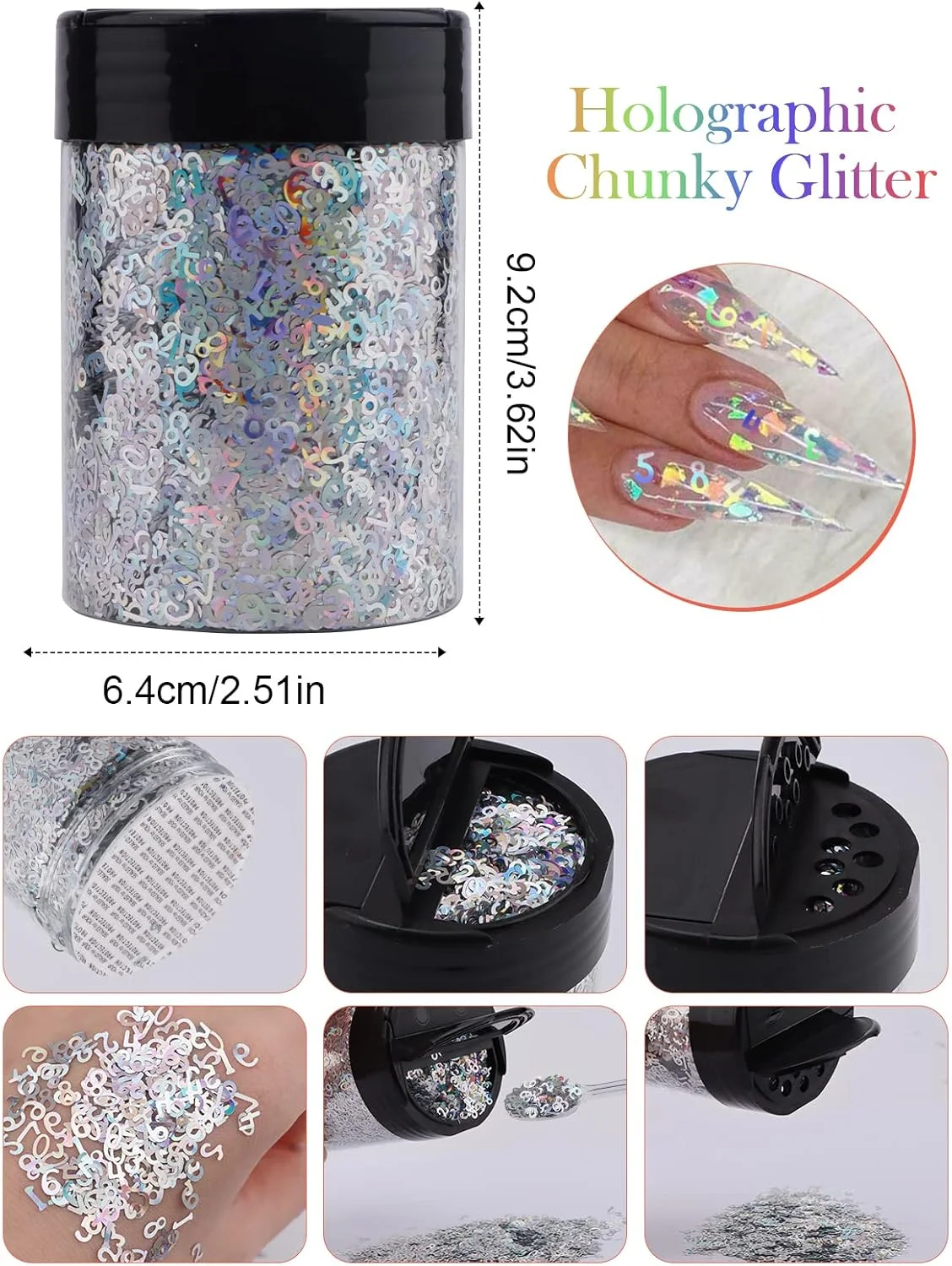 اکلیل درشت هولوگرافیک EBANKU، 100 گرم اکلیل لیزری پری دریایی برای رزین، پولک ناخن درشت، پودر اکلیل ترکیبی ریز برای تزئین ناخن، مهمانی هالووین و کریسمس (حرف)