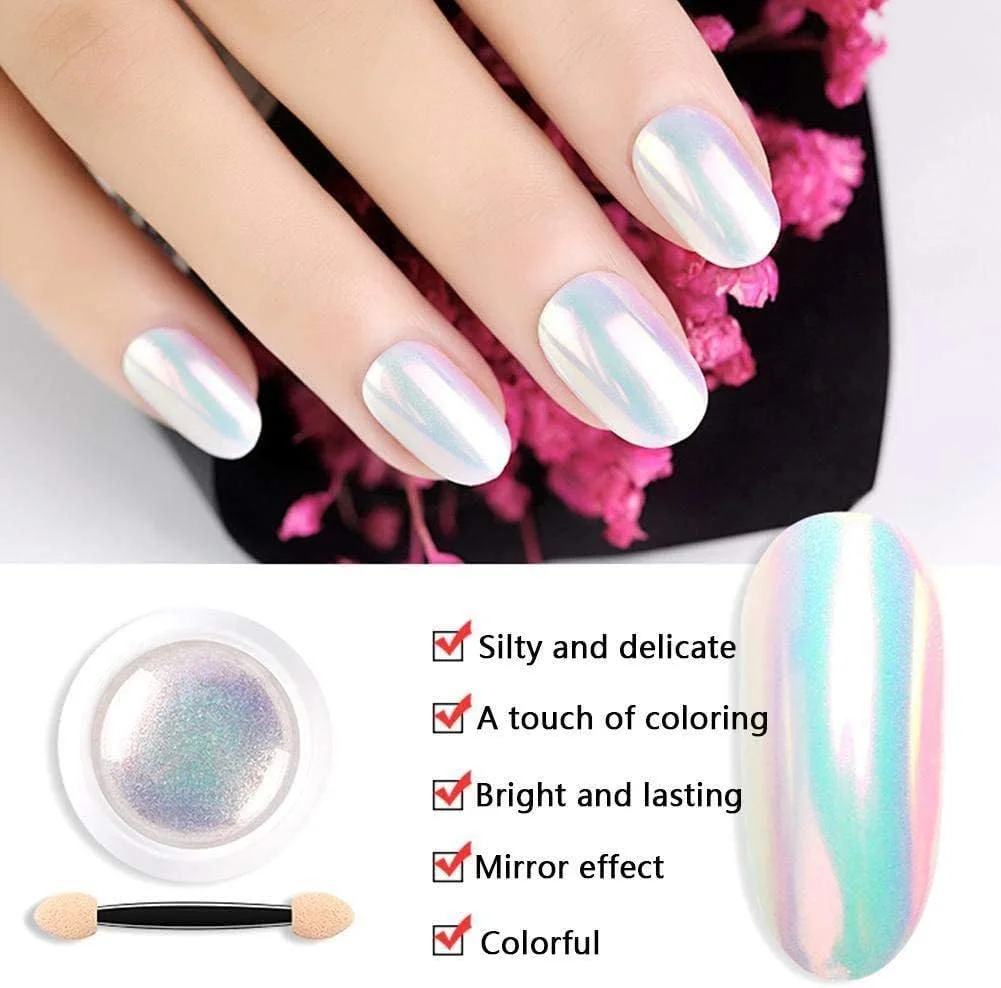 پودر اکلیل ناخن هولوگرافیک ویلاور، رنگدانه پودری ناخن رنگین کمانی نئون، جلوه هنری آینه ای، ابزار تزئین رنگی، رنگدانه ناخن