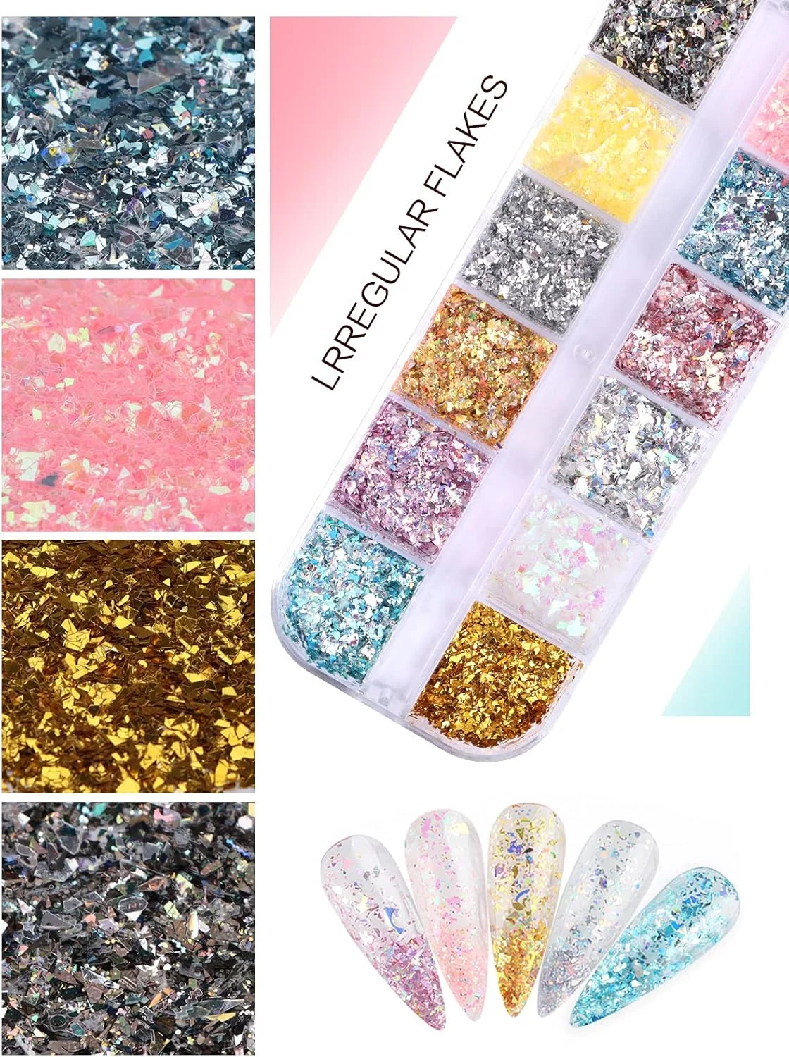 پولک های فویل ناخن هولوگرافیک EBANKU با 24 شبکه، پولک های فویل ناخن اکلیلی، پولک های براق طلایی نقره ای نامنظم، پودرهای ناخن اکریلیک با جلوه آینه ای برای تزئین ناخن پولک های فویل ناخن هولوگرافیک EBANKU با 24 شبکه، پولک های فویل ناخن اکلیلی، پولک های براق طلایی نقره ای نامنظم، پودرهای ناخن اکریلیک با جلوه آینه ای برای تزئین ناخن