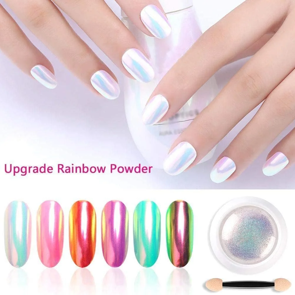 پودر اکلیل ناخن هولوگرافیک ویلاور، رنگدانه پودری ناخن رنگین کمانی نئون، جلوه هنری آینه ای، ابزار تزئین رنگی، رنگدانه ناخن