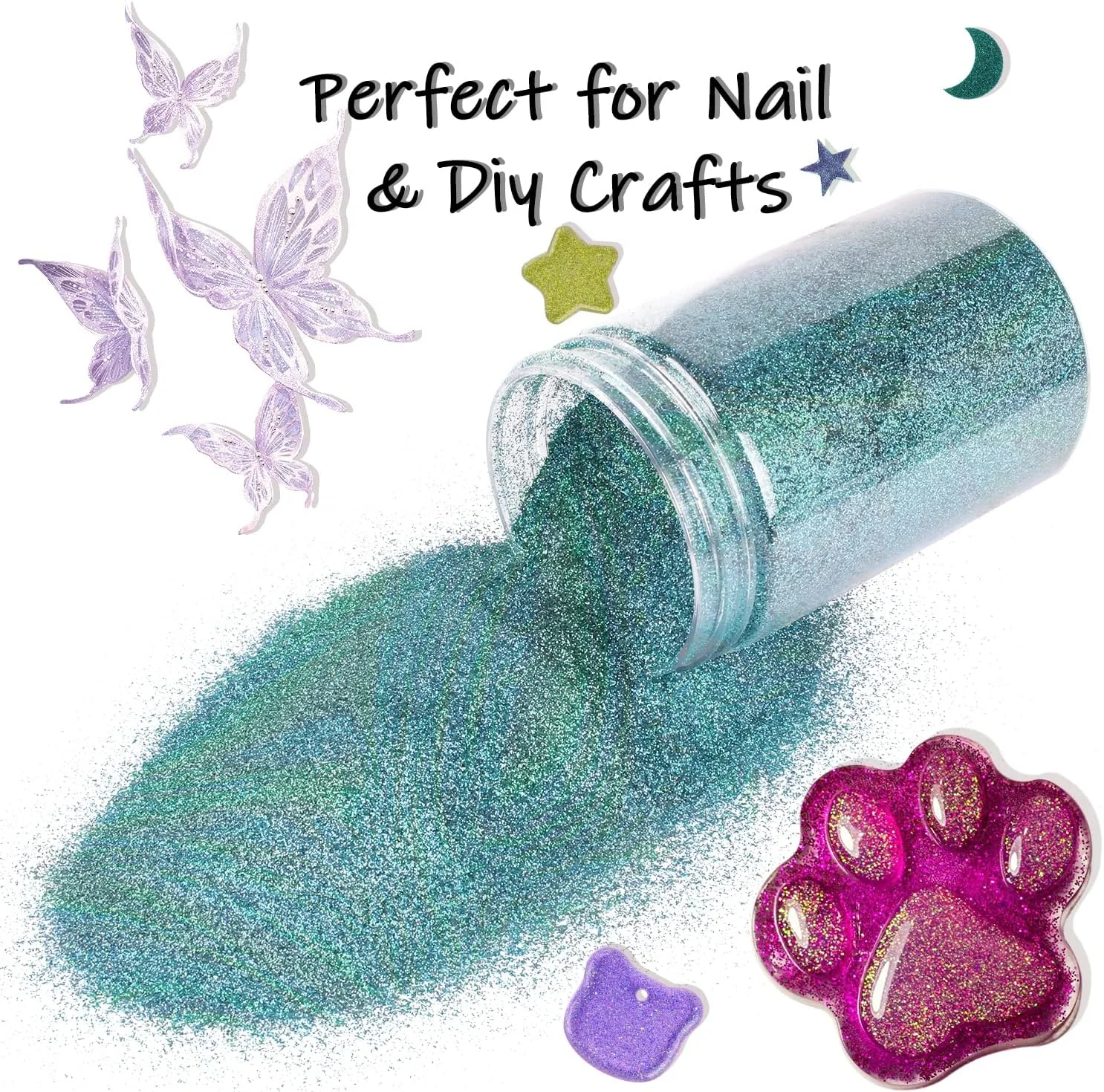 اکلیل فوق العاده ریز هولوگرافیک استانویت، 210 گرم پودر اکلیل رزین پولک های براق، اکلیل فلزی رنگین کمانی 1/128 اینچی برای لیوان های رزینی، صنایع دستی هنری، اکلیل ناخن بدن صورت مو (آبی)