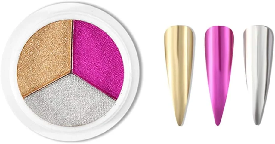 پودر اکلیل ناخن با 2 برس، دکوراتیو، جلوه آینه ای، پیگمنت متالیک کروم، تجهیزات برای لاک ژل مانیکور