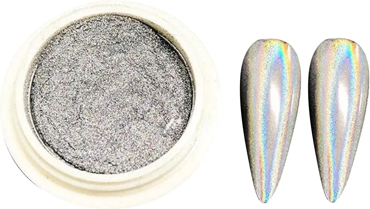 پودر ناخن با جلوه آینه‌ای، پودر کروم متالیک، پودر براق اکلیلی ناخن، پودر رنگدانه‌ای طراحی ناخن به همراه قلم سایه چشم، مناسب برای تزئین ناخن DIY
