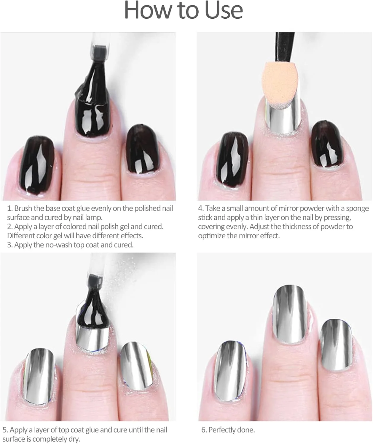 پودر ناخن با جلوه آینه‌ای، پودر کروم متالیک، پودر براق اکلیلی ناخن، پودر رنگدانه‌ای طراحی ناخن به همراه قلم سایه چشم، مناسب برای تزئین ناخن DIY