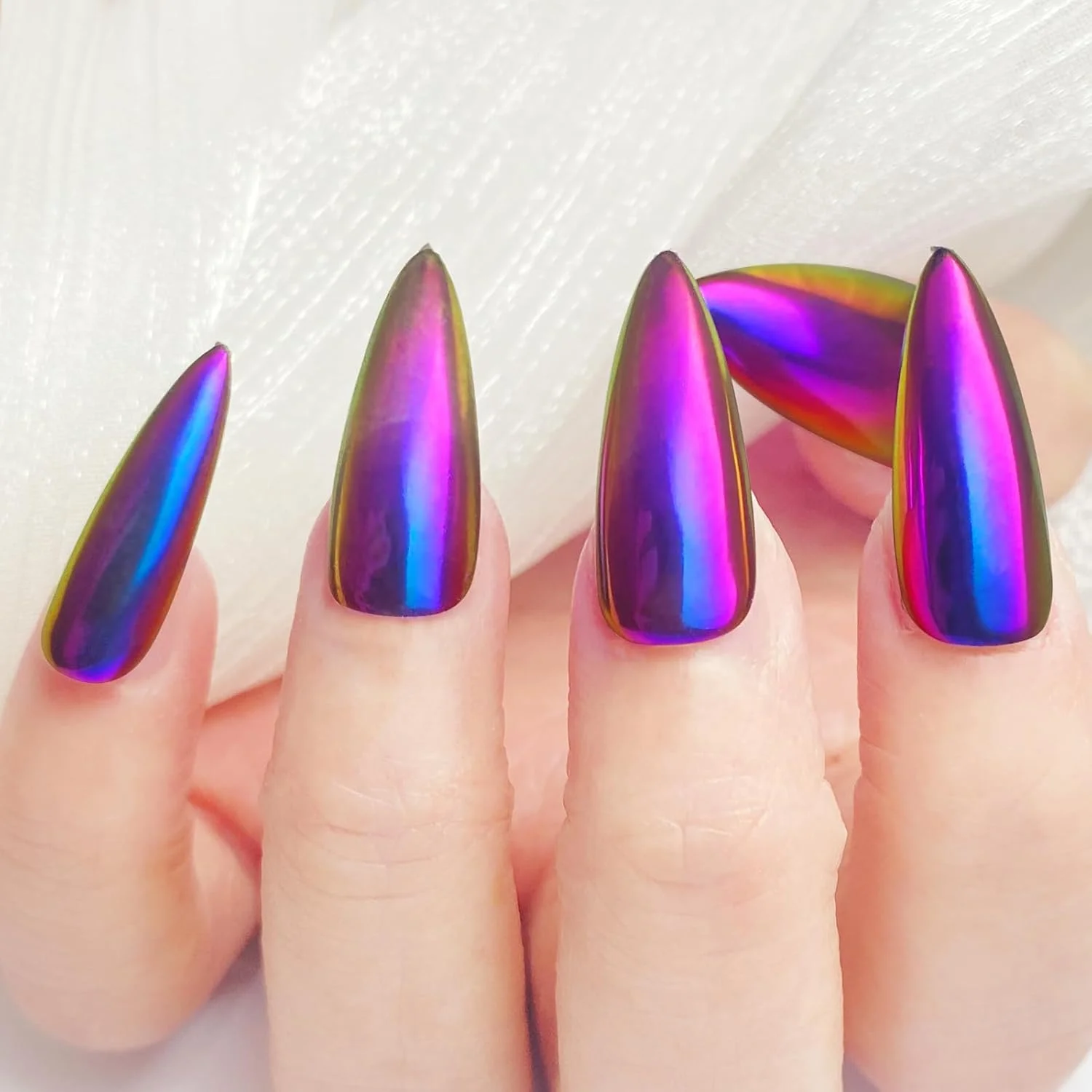 پودر ناخن کروم آفتاب‌پرست FNNZ، پودر رنگدانه‌ای تغییر رنگ ناخن، گرد اکلیل، جلوه آینه‌ای جادویی آفتاب‌پرست، جلوه چند کرومی متالیک برای تزئین طراحی ناخن با لاک ژل - سایبرپانک