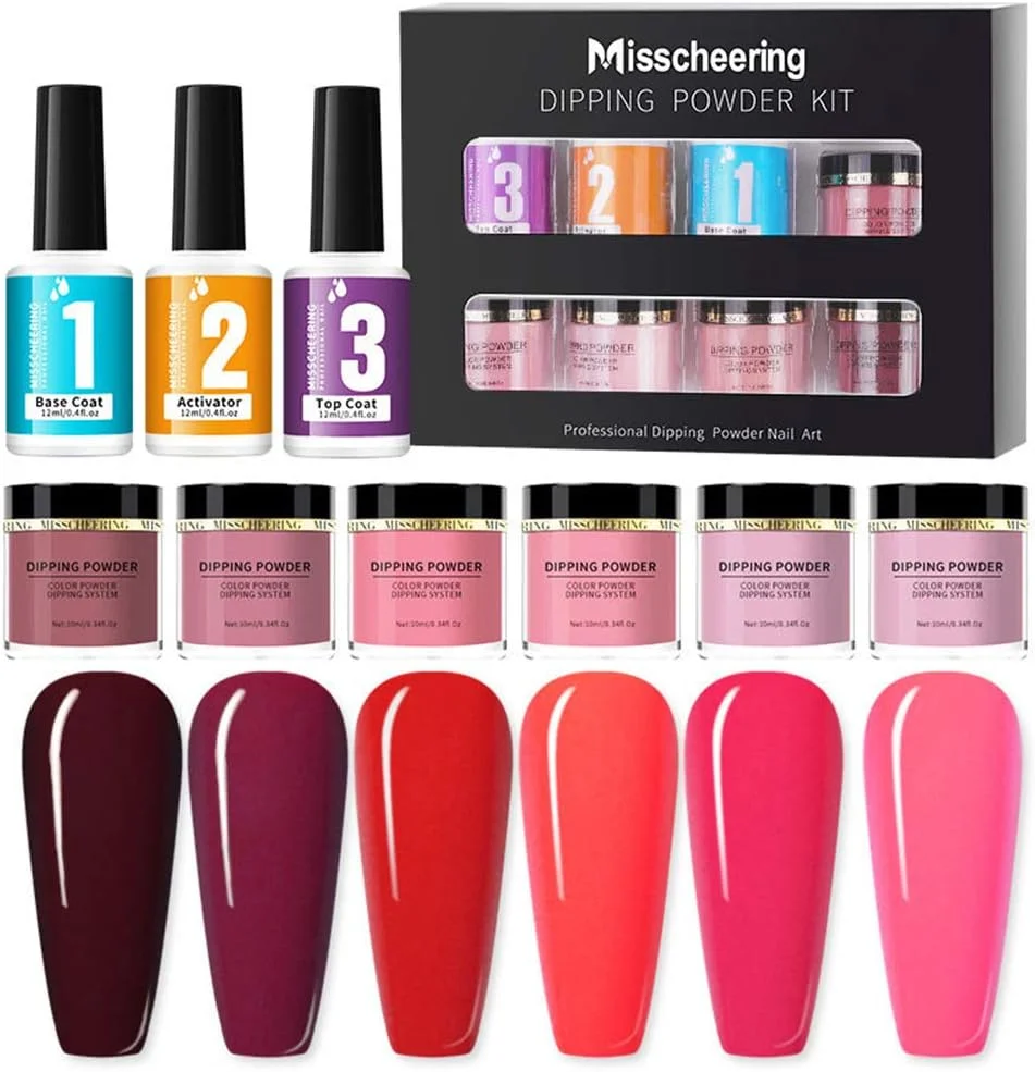 ست پودر دیپینگ ناخن، ست اکلیل هنری برای مانیکور فرنچ، اکستنشن با بیس کت، تاپ کت و اکتیویتور، بدون نیاز به لامپ UV/LED، استفاده آسان، مناسب برای استفاده در خانه، بی خطر و طبیعی برای ناخن های مصنوعی