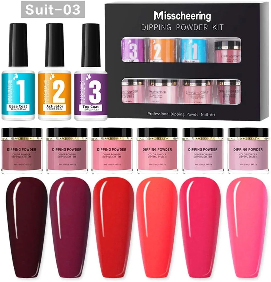 ست پودر دیپینگ ناخن، ست اکلیل هنری برای مانیکور فرنچ، اکستنشن با بیس کت، تاپ کت و اکتیویتور، بدون نیاز به لامپ UV/LED، استفاده آسان، مناسب برای استفاده در خانه، بی خطر و طبیعی برای ناخن های مصنوعی