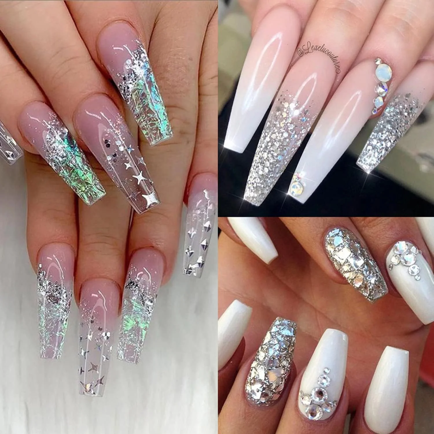 تزئینات ناخن اکلیلی نقره ای، طراحی پولک های پودری کروم هولوگرافیک، لوازم اکریلیک ناخن لیزری برای لاک ژل ناخن، پودر دیپینگ، لوازم جانبی براق مانیکور زنانه و دخترانه