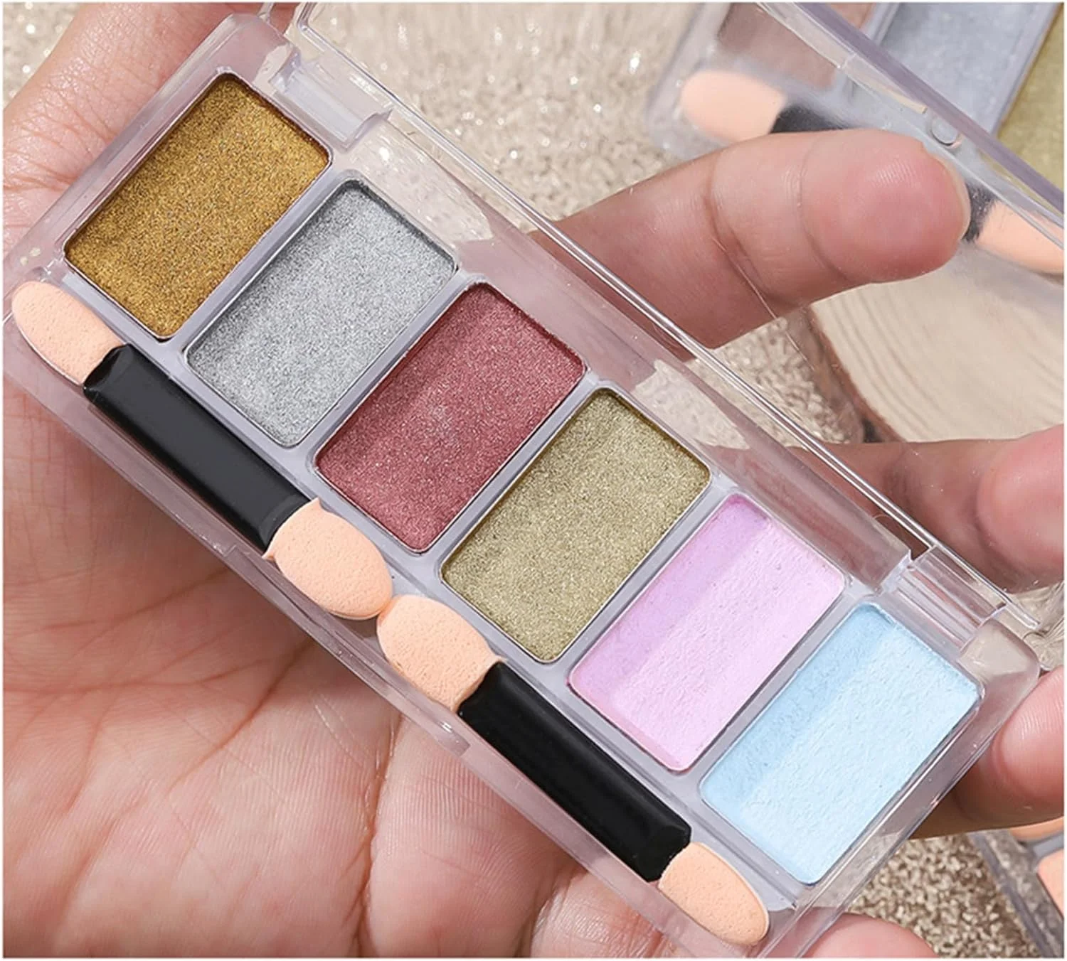 پودر ناخن آینه ای با افکت کروم متالیک در 6 رنگ، پودر براق اکلیلی ناخن، پودر رنگی طراحی ناخن به همراه پدهای سایه چشم، مناسب برای طراحی ناخن DIY