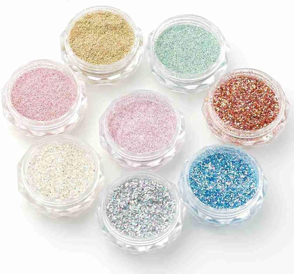 ست پودر ناخن الماس کریستالی 8 عددی، پودر حفاری، ست پودر دیپینگ ناخن، پودر الماس رنگارنگ، پودر اکلیل طراحی ناخن، پودر براق هنر ناخن، تزئینات جواهرات ناخن