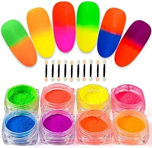 پودر سایه چشم و پودر ناخن نئون COSLUXE، پودرهای رنگی ناخن، اکلیل ناخن، پودر سایه چشم نئون برای آرایش صورت و بدن، تزئینات طراحی ناخن (پودر فلورسنت، 12 عدد)