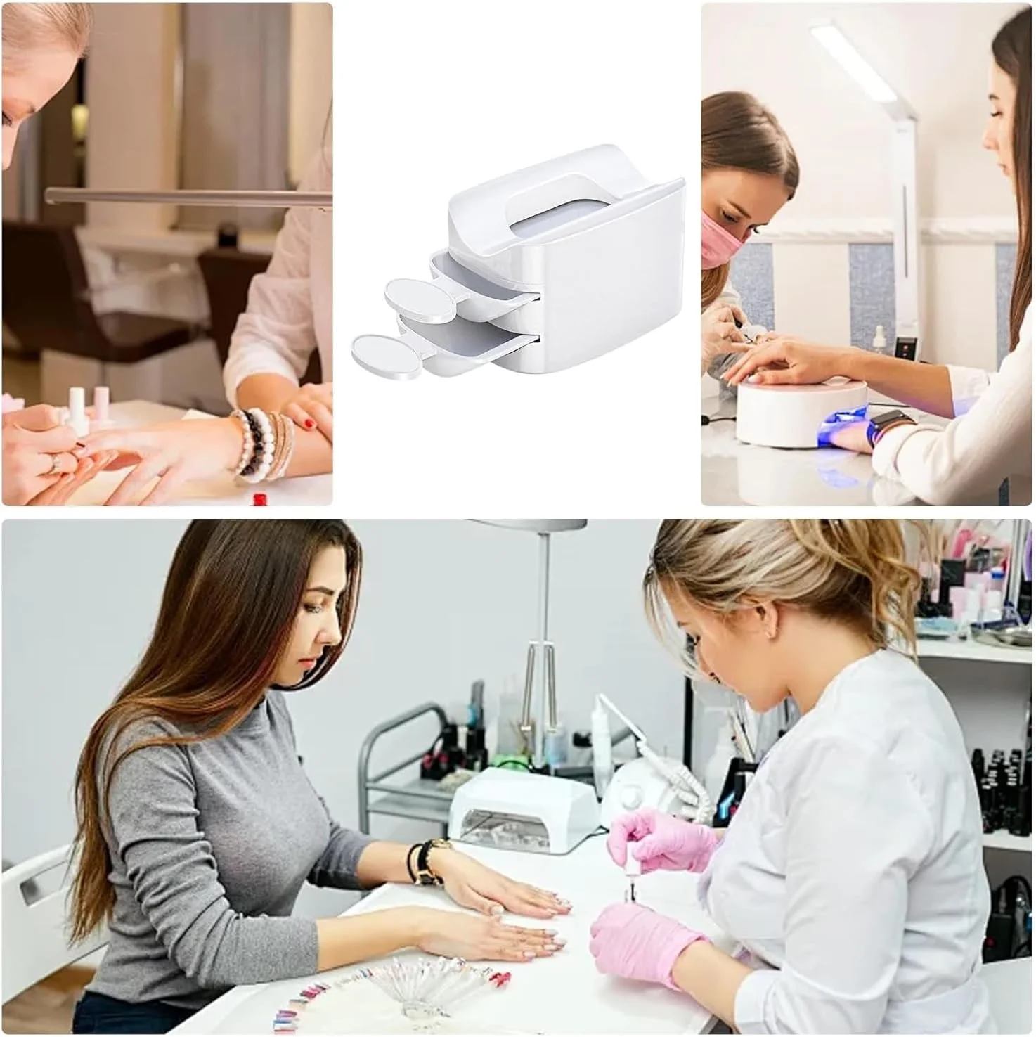 جعبه بازیافت پودر ناخن سفید Chunmeng با قاشق، جعبه طراحی ناخن، لوازم جانبی طراحی ناخن، ابزار آرایش، محافظ پودر اکلیل، لوازم جانبی طراحی ناخن، ابزار آرایش