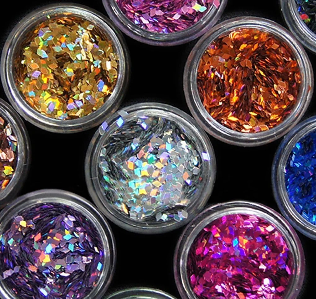 پودر اکریلیک اکلیلی 12 رنگ برای طراحی ناخن، پودر پولک اکلیلی تزئین ناخن