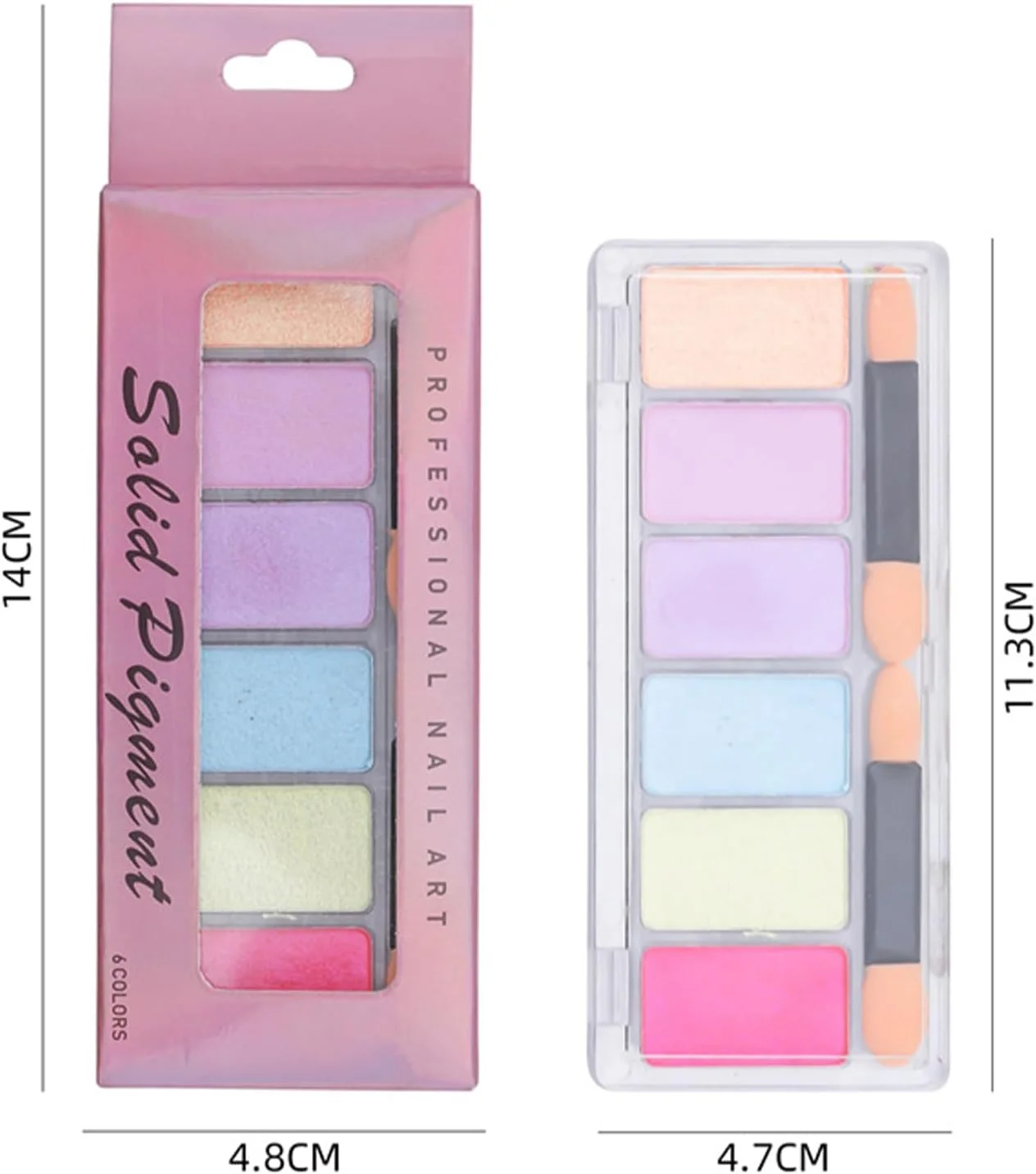 پودر ناخن آینه ای با 6 رنگ، پودر کروم متالیک، پودر براق اکلیلی ناخن، پودر رنگدانه هنر ناخن به همراه قلم سایه چشم، مناسب برای طراحی و دیزاین ناخن