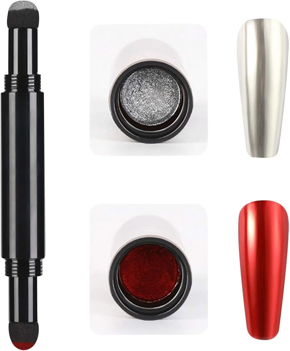 قلم پودر ناخن کروم - قلم پودر ناخن اکلیلی با کوسن هوا، قلم های طراحی ناخن اکلیلی با جلوه آینه ای، قلم های سایه چشم، قلم های هنر لاک ناخن (D)