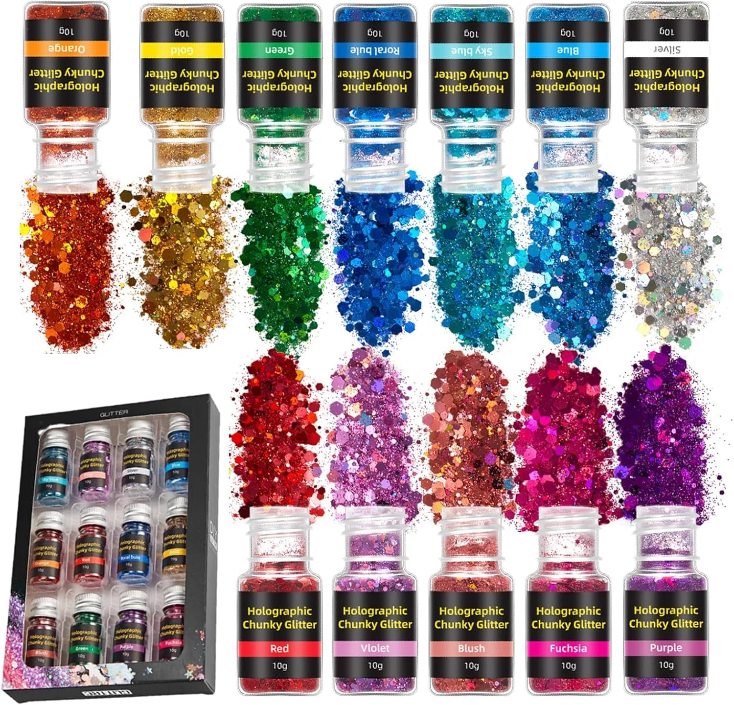 اکلیل درشت، اکلیل فستیوالی 12 رنگ، پودر اکلیل ناخن، اکلیل آرایشی هولوگرافیک برای صورت، بدن، چشم، مو، ناخن و هنر DIY اکلیل درشت، اکلیل فستیوالی 12 رنگ، پودر اکلیل ناخن، اکلیل آرایشی هولوگرافیک برای صورت، بدن، چشم، مو، ناخن و هنر DIY