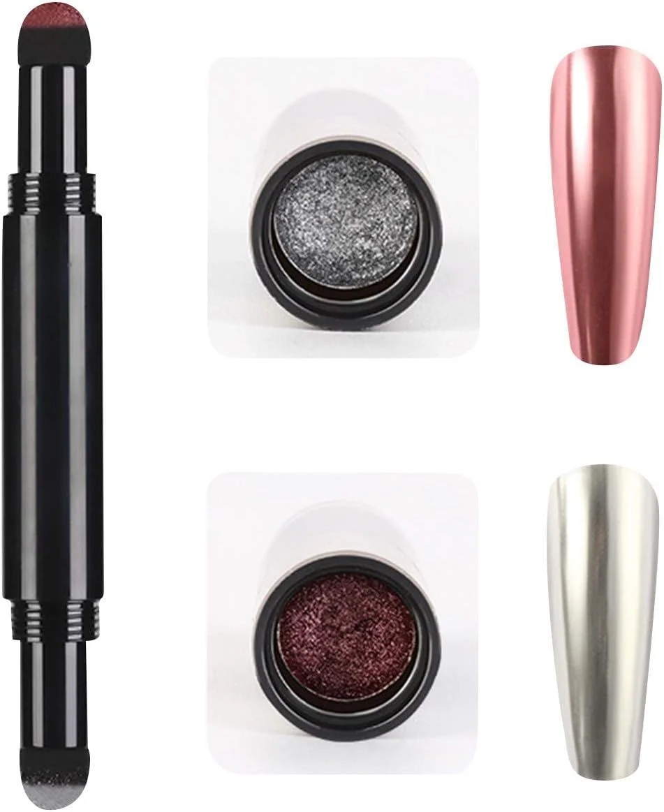 قلم پودر کروم ناخن - قلم پودر ناخن اکلیلی با کوسن هوا، قلم های طراحی ناخن اکلیلی با جلوه آینه ای، قلم های سایه چشم، قلم های هنری لاک ناخن (B)