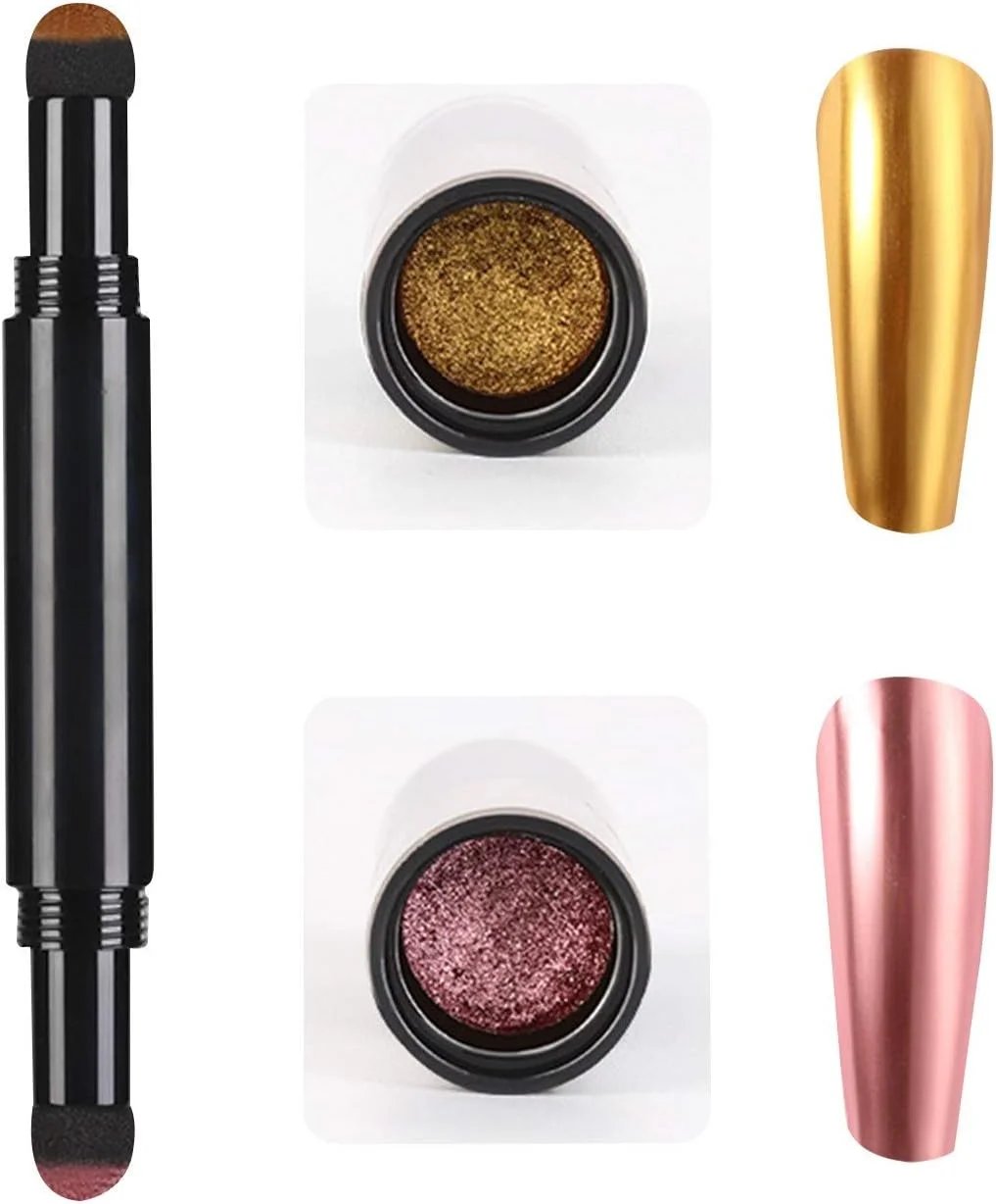 قلم پودر کروم ناخن - قلم پودر ناخن اکلیلی با کوسن هوا، قلم های طراحی ناخن اکلیلی با جلوه آینه ای، قلم های سایه چشم، قلم های هنری لاک ناخن (L)