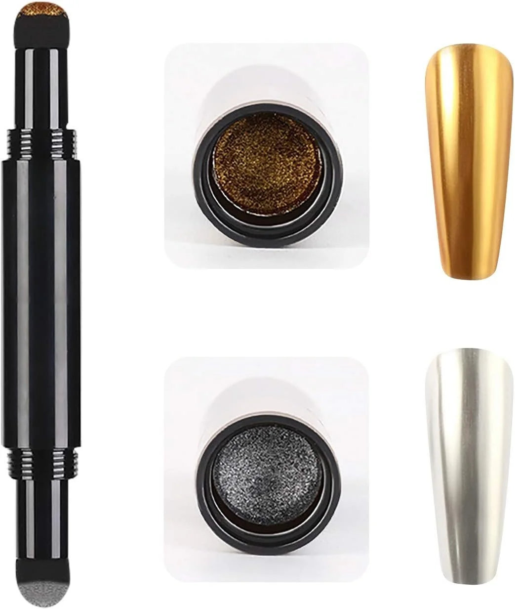 قلم پودر کروم ناخن - قلم پودر ناخن اکلیلی با کوسن هوا، قلم های طراحی ناخن اکلیلی با جلوه آینه ای، قلم های سایه چشم، قلم های طراحی ناخن (A)