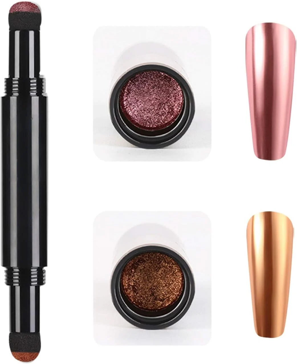 قلم پودر کروم ناخن - قلم پودر ناخن اکلیلی با کوسن هوا، قلم های طراحی ناخن اکلیلی با جلوه آینه ای، قلم های سایه چشم، قلم های لاک ناخن (E)