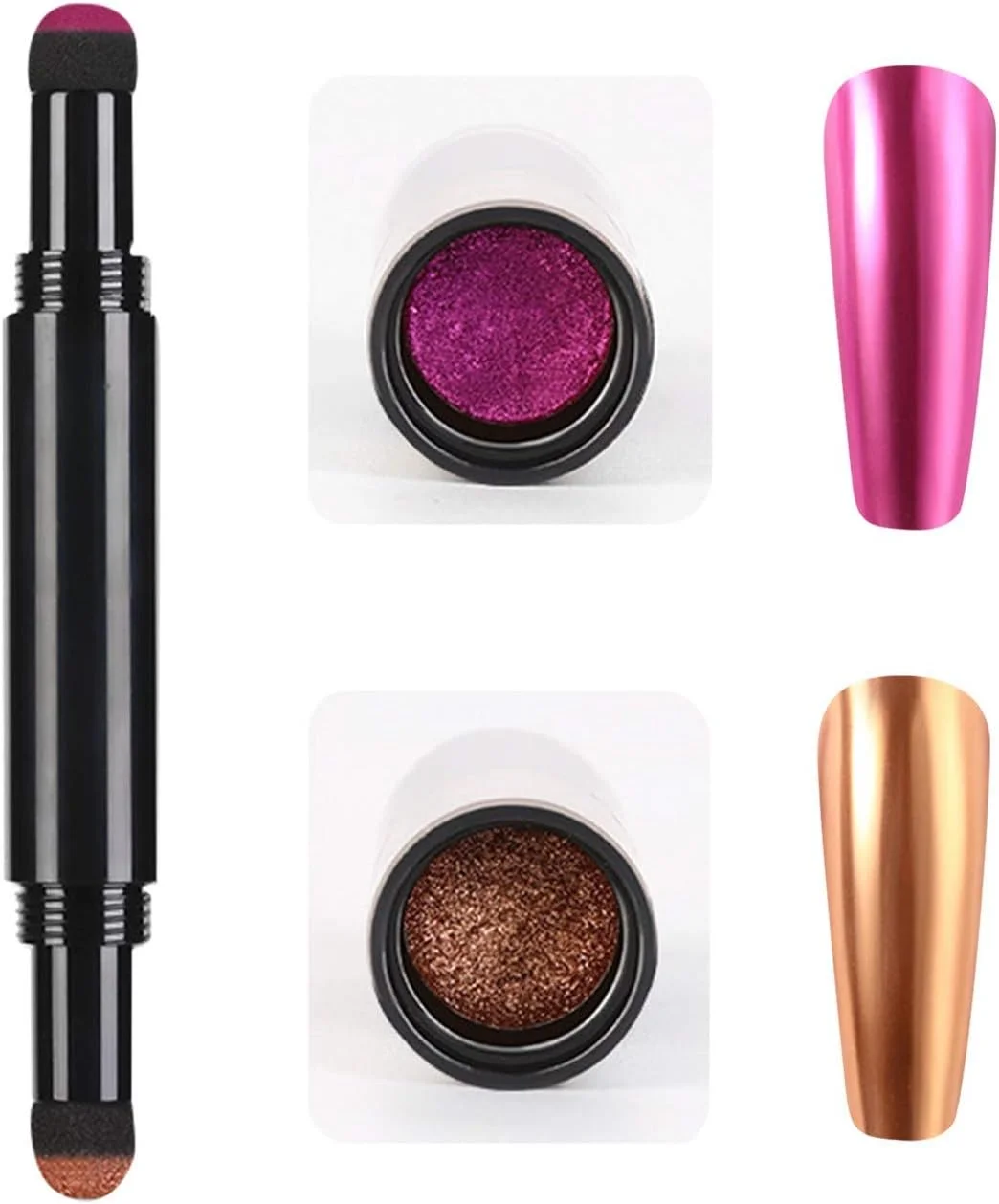 قلم پودر کروم ناخن - قلم پودر ناخن اکلیلی با کوسن هوا، قلم های طراحی ناخن اکلیلی با جلوه آینه ای، قلم های سایه چشم، قلم های هنری لاک ناخن (I)