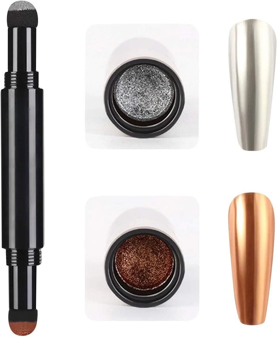 قلم پودر کروم ناخن - قلم پودر ناخن اکلیلی با کوسن هوا، قلم های طراحی ناخن اکلیلی با جلوه آینه ای، قلم های سایه چشم، قلم های لاک ناخن (C)