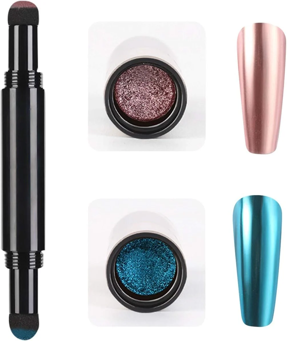 قلم پودر کروم ناخن - قلم پودر ناخن اکلیلی با کوسن هوا، قلم های هنری ناخن اکلیلی با جلوه آینه ای، قلم های سایه چشم، قلم های هنری لاک ناخن (J)