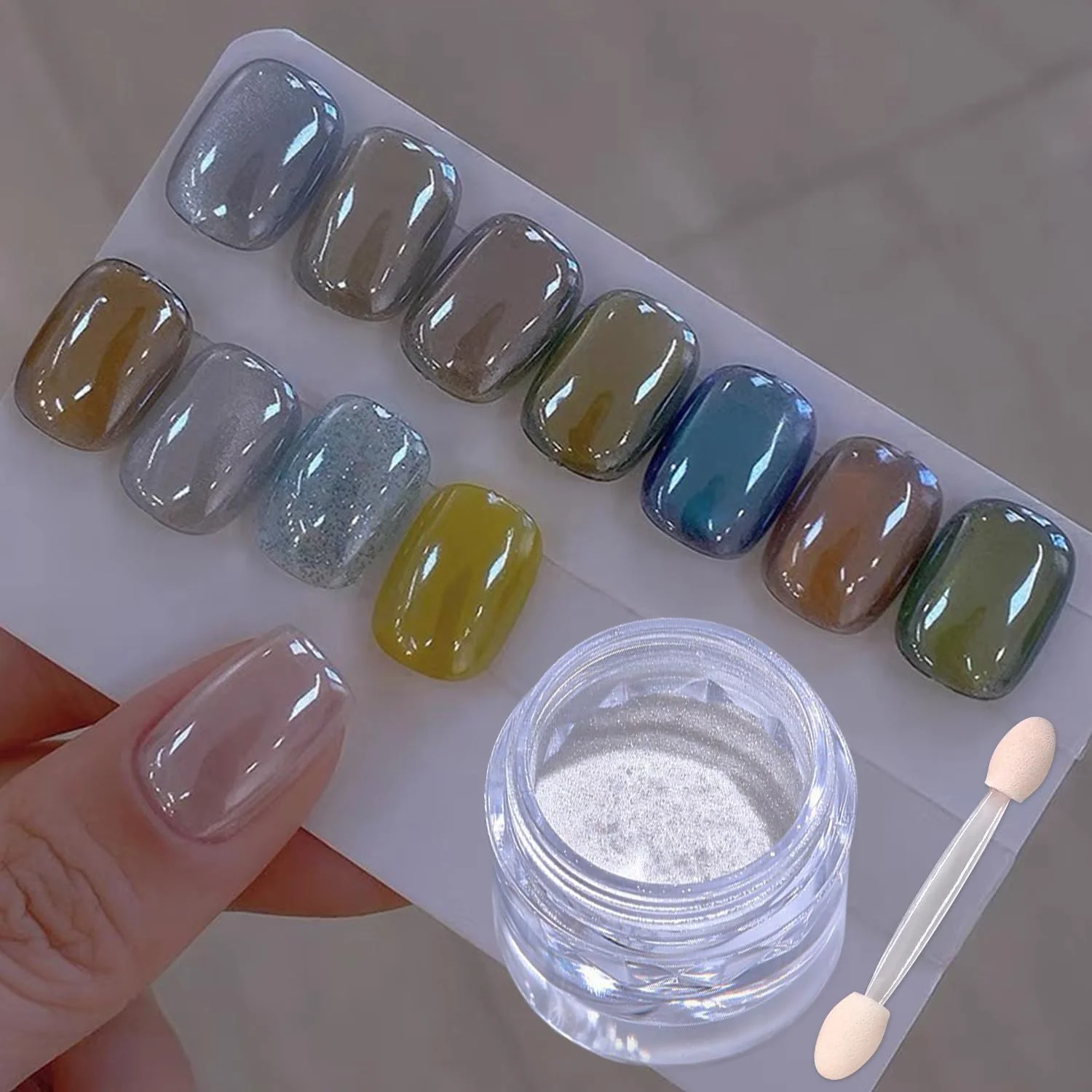 پودر کروم ناخن مروارید سفید برای ناخن های ژلی، اثر آینه ای دونات شیشه ای شفاف، پودر پیگمنت براق کننده ناخن، پودر کروم ناخن تک شاخ مهتابی برای طراحی لاک ژل ناخن 1 گرم