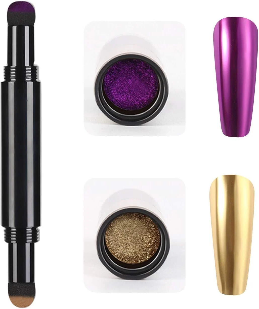 قلم پودر کروم ناخن - قلم پودر ناخن اکلیلی با بالشتک هوا، قلم های هنری ناخن اکلیلی با جلوه آینه ای، قلم های سایه چشم، قلم های هنری لاک ناخن (K)