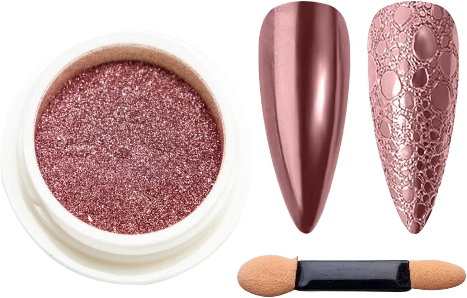 پودر ناخن کروم آینه ای صورتی رز، LILAH'S NAILS. ست پودر رنگدانه هنری ناخن متالیک، پودر اکلیل براق ناخن با جلوه آینه جادویی برای ناخن