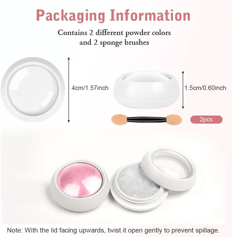 پودر کروم ناخن BUTBU، 2 رنگ پودر کروم مرواریدی سفید، پودر ناخن پیگمنت با جلوه آینه ای متالیک، پودرهای صدفی شفق قطبی اکلیلی برای طراحی و تزئین ناخن DIY (صورتی، سفید)