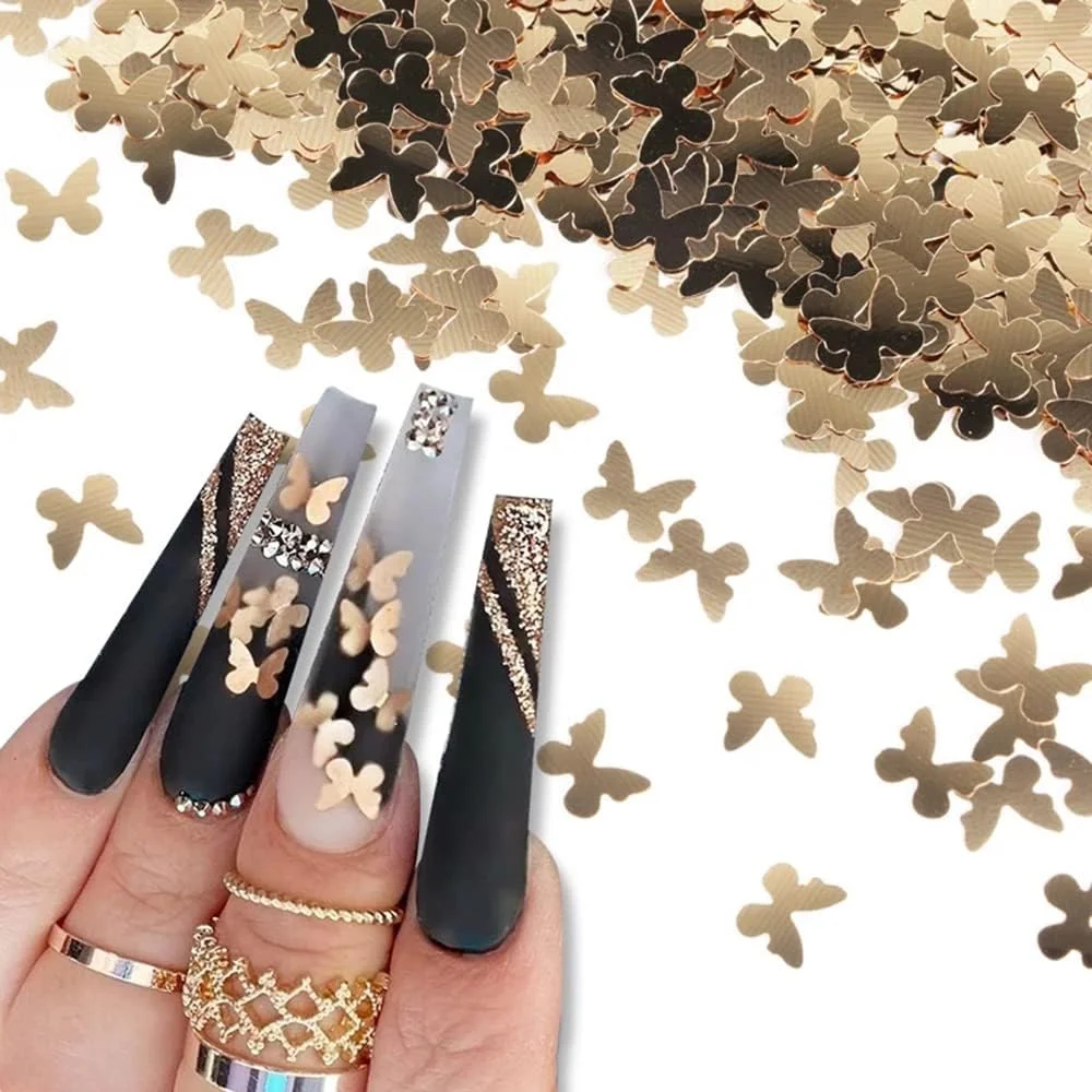 اکلیل ناخن طرح پروانه سه بعدی، 6 محفظه پودر اکلیلی لیزری پروانه ای، پولک های اکریلیک، پولک های درخشان، پودر اکلیل ناخن، پولک برای تزئین ناخن